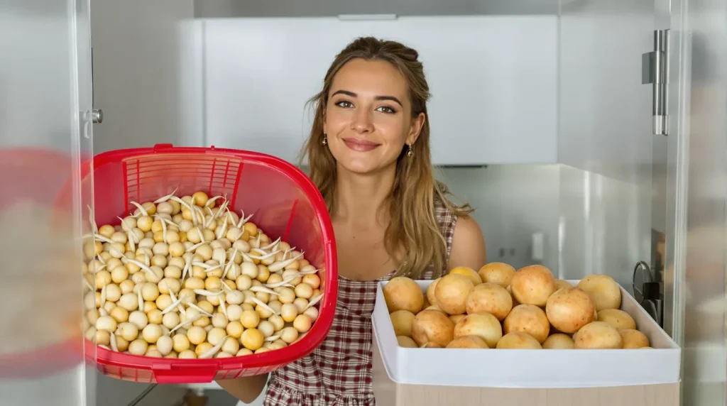 Pommes de terre qui germent dans leur filet : ce geste simple les maintient fermes des semaines au lieu de quelques jours
